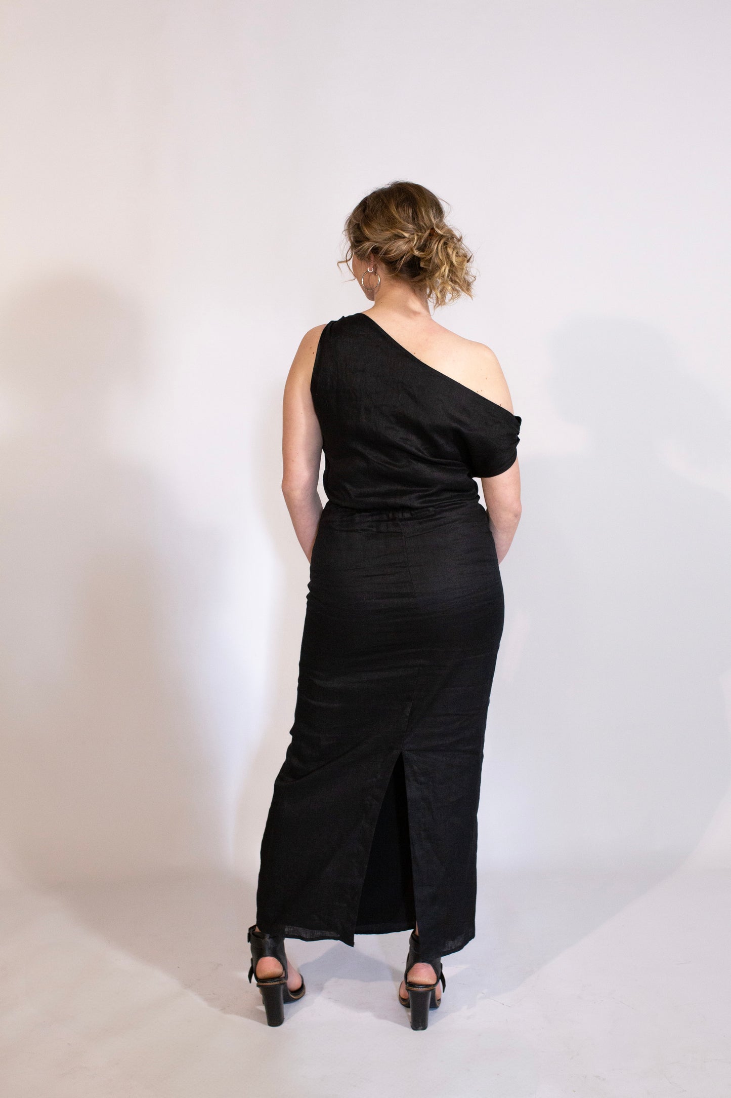 DISSH | Cass Black Linen Asym Midi Dress | Linen