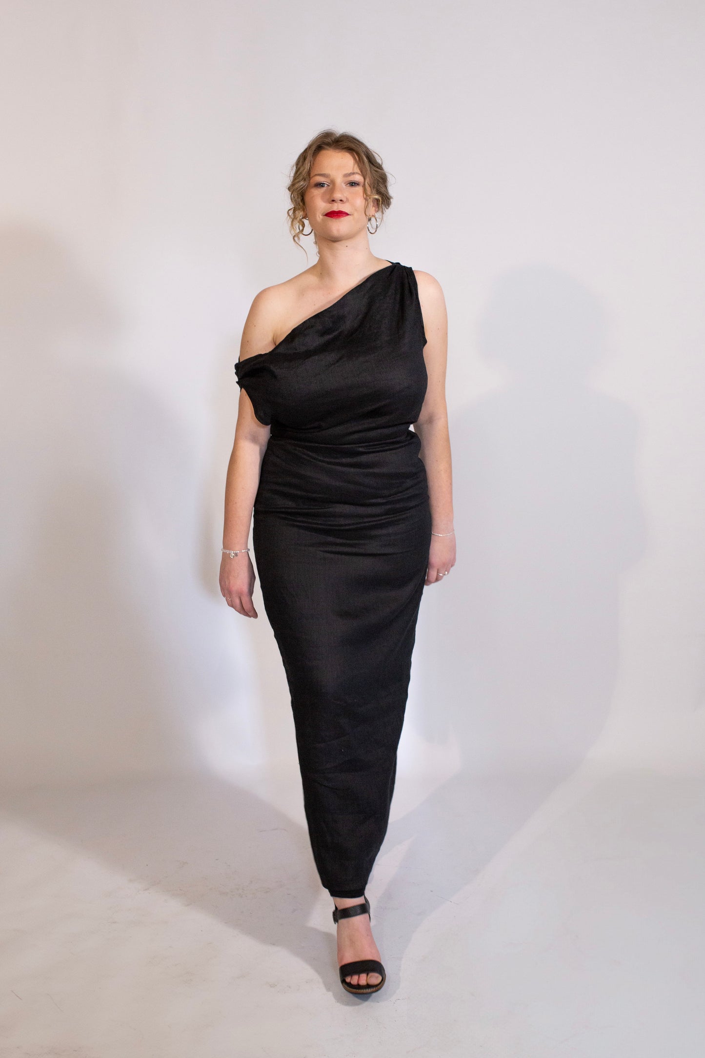 DISSH | Cass Black Linen Asym Midi Dress | Linen