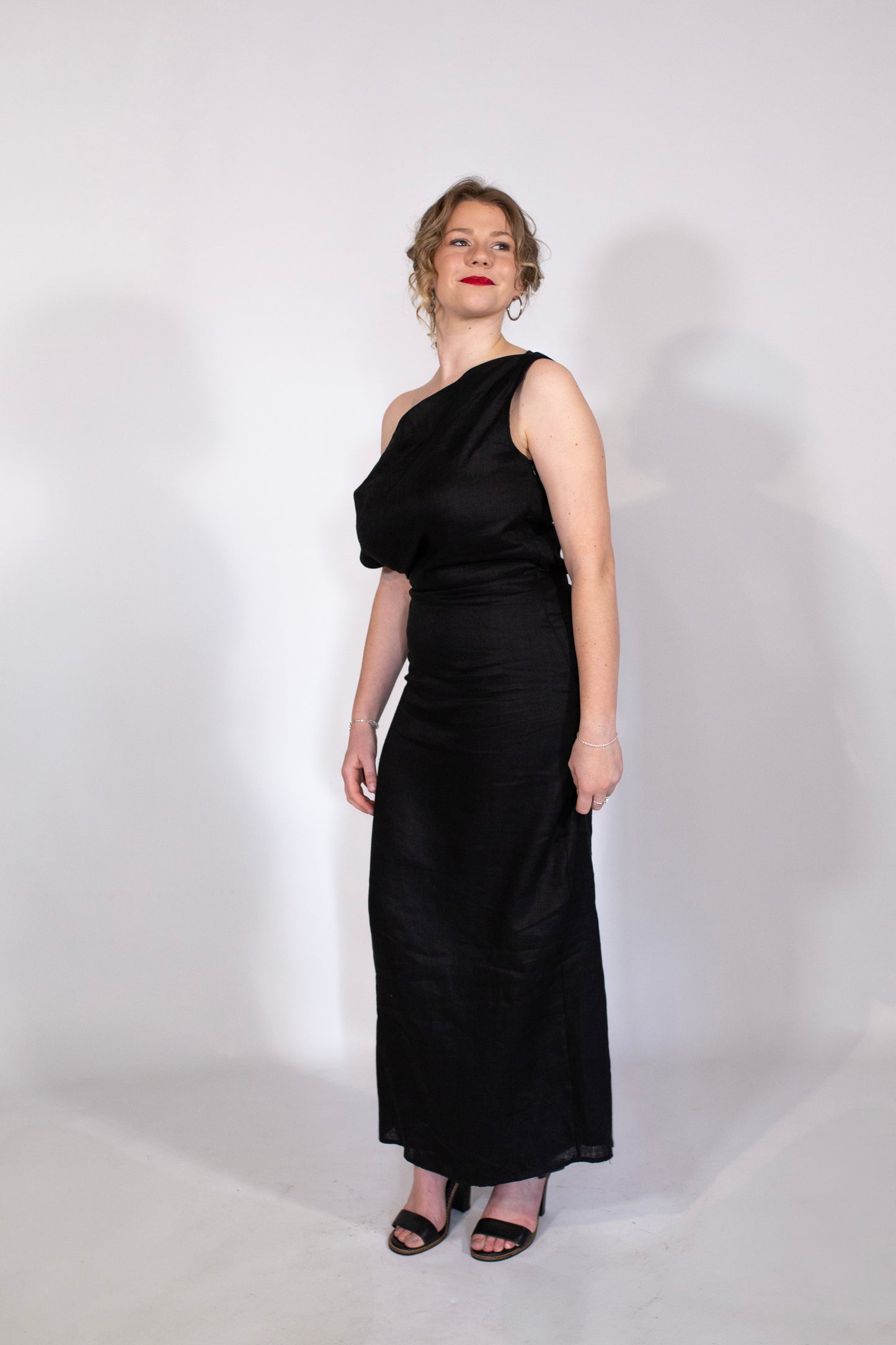 DISSH | Cass Black Linen Asym Midi Dress | Linen