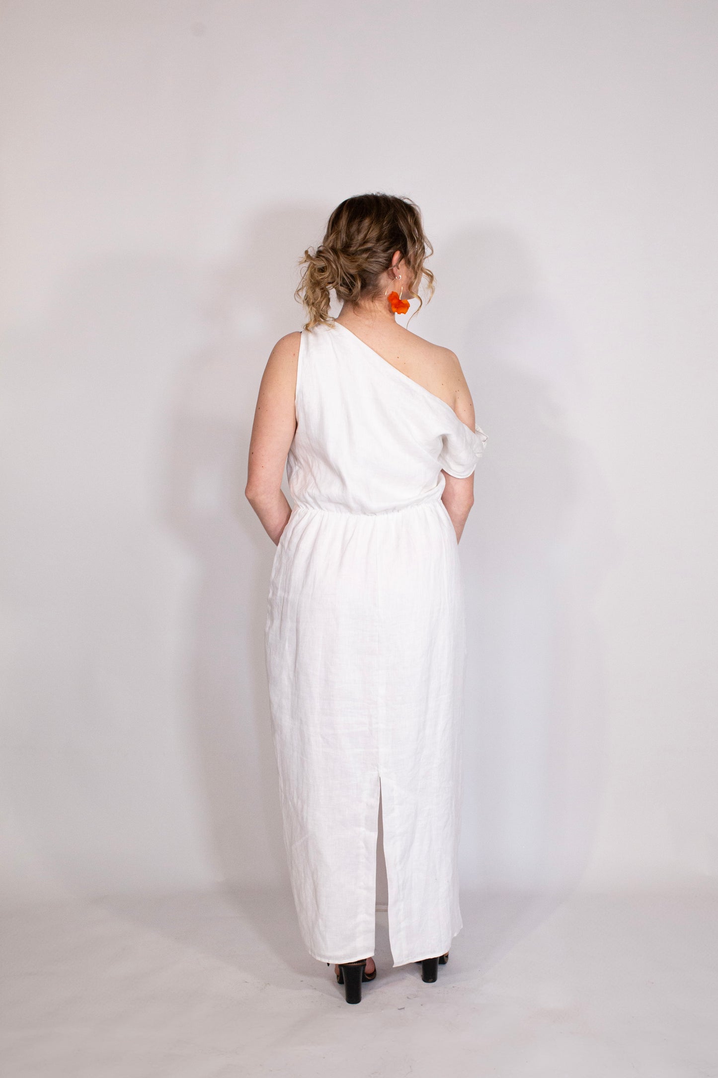 DISSH | Cass White Linen Asym | Midi Dress
