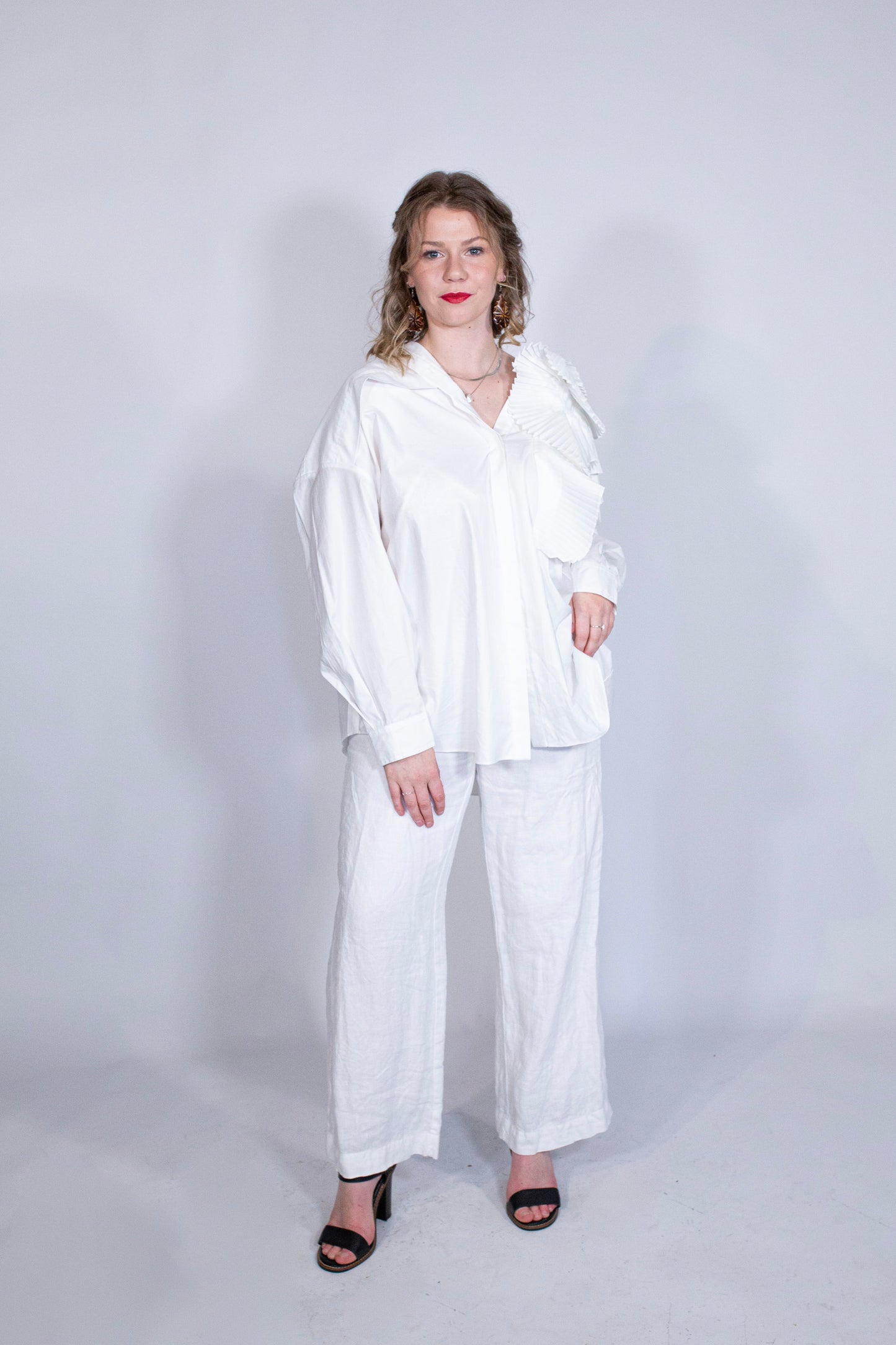 Acler | Kara Long Sleeve Shirt | White Cotton