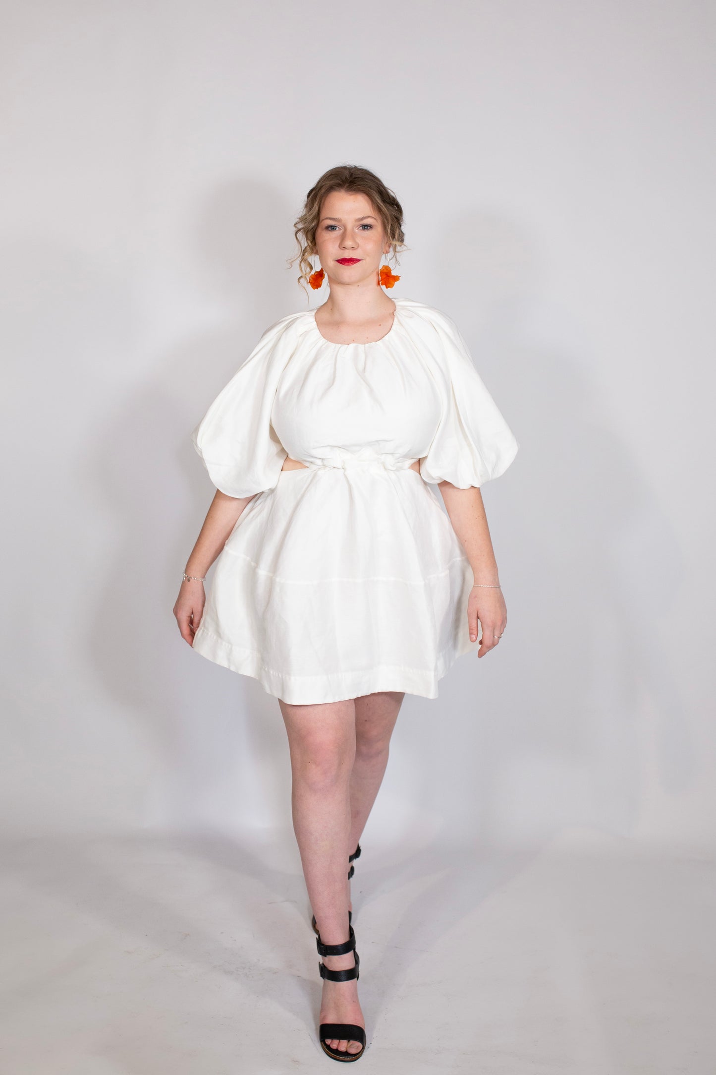 AJE | Mimosa Cut Out Mini Dress | White Puff Sleeves