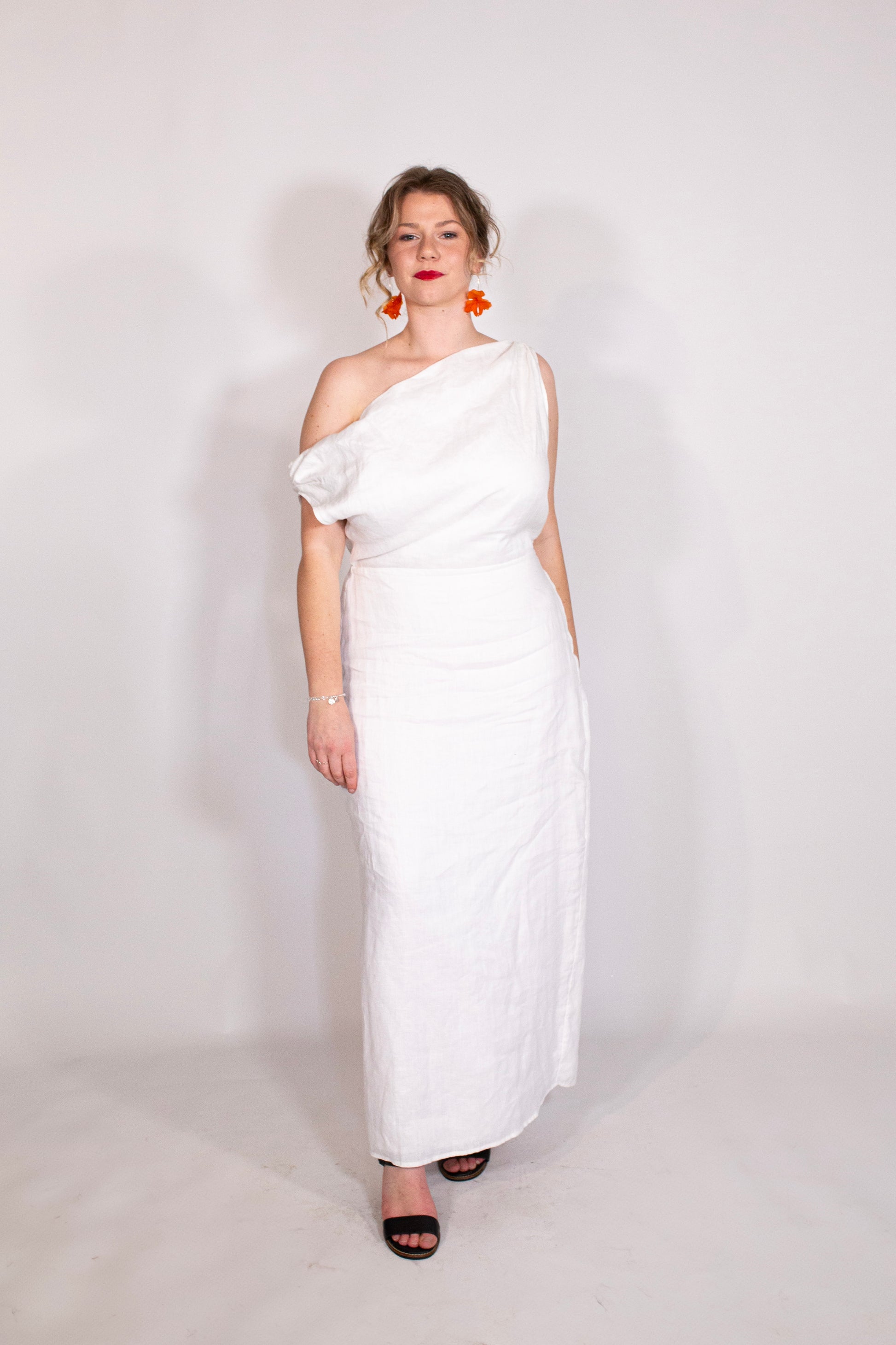 Cass Asym | Linen Midi Dress | White Designer Clothing Rhaine Cass Asym | Linen Midi Dress | White Designer Clothing Rhaine