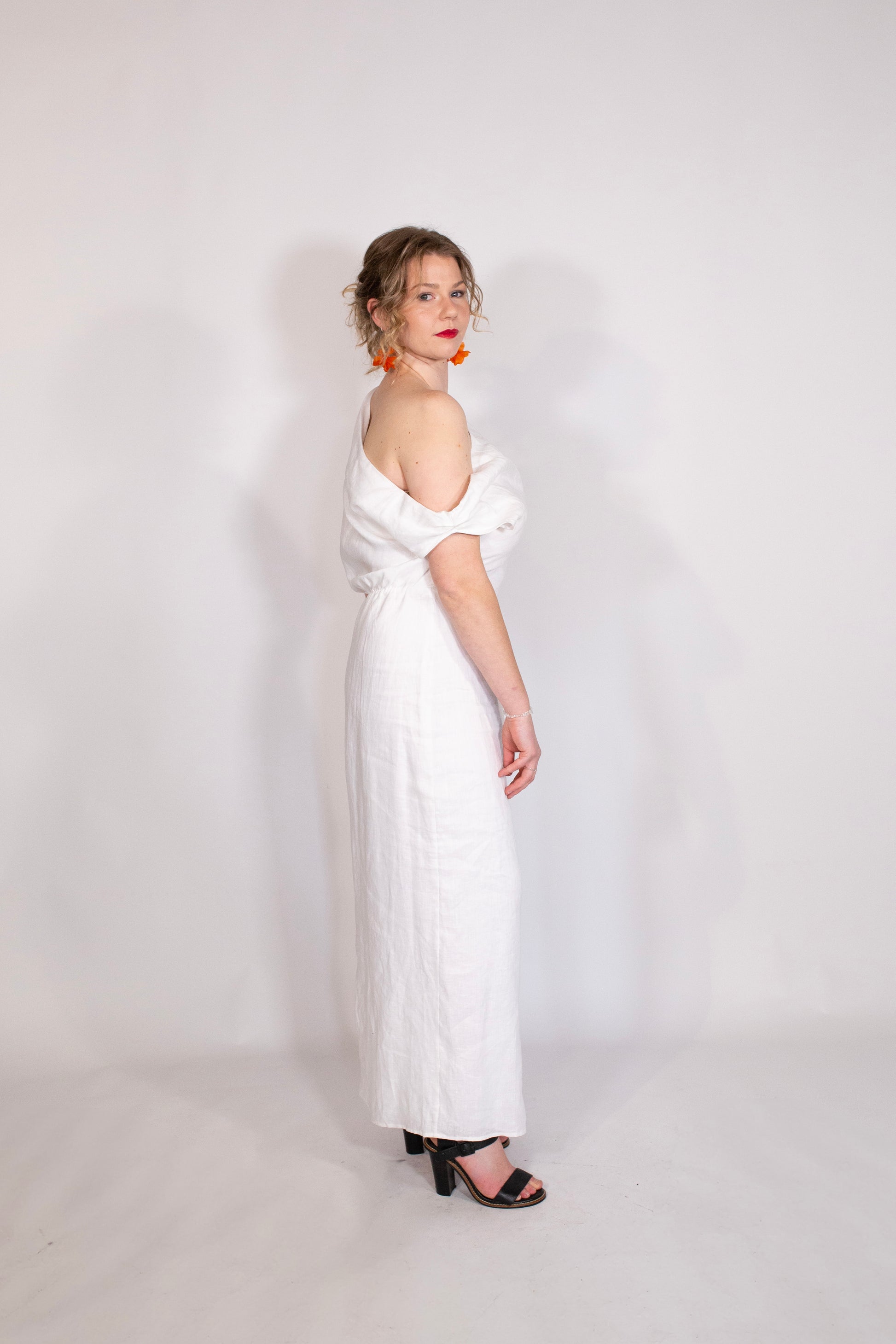 Cass Asym | Linen Midi Dress | White Designer Clothing Rhaine Cass Asym | Linen Midi Dress | White Designer Clothing Rhaine