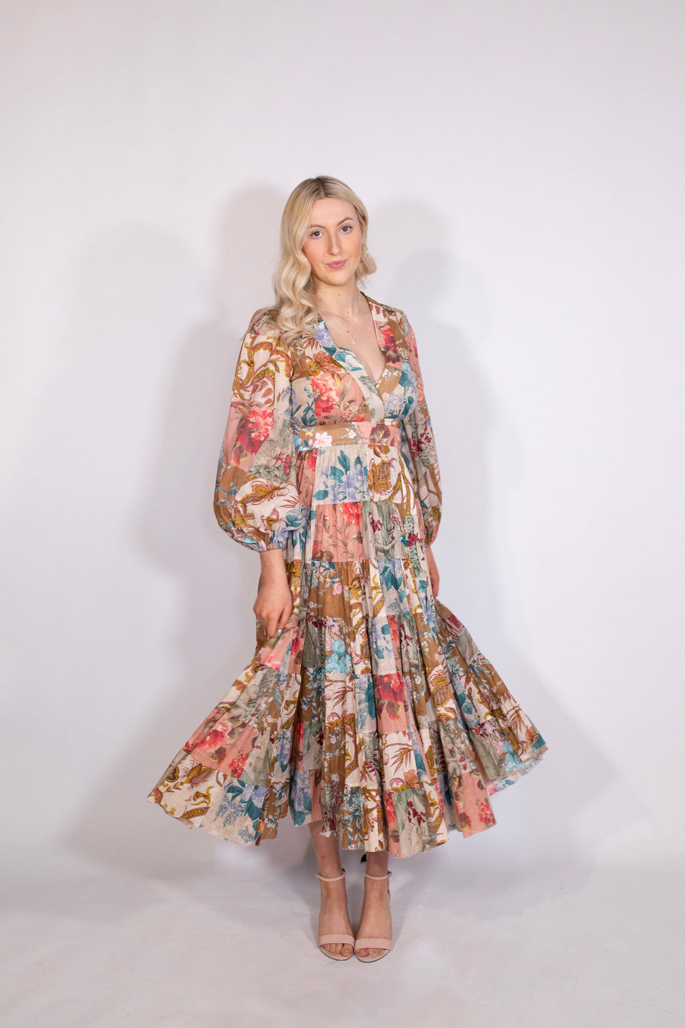 Cassia Patchwork Wrap Midi Dress